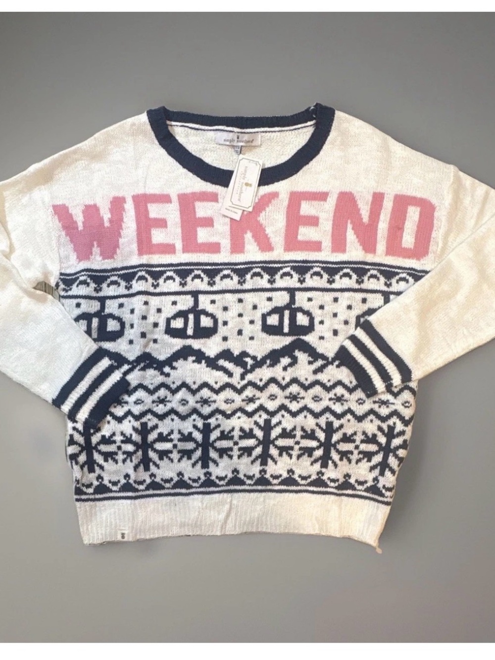 Simply Southern Weekend Crewneck Sweater - Pink & Navy Sz s/m